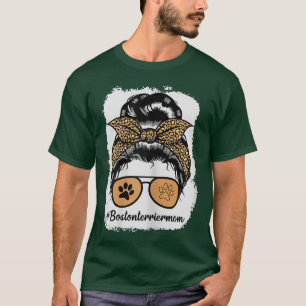 Camiseta Mamá de perro de Boston terrier golpeada Messy Hai
