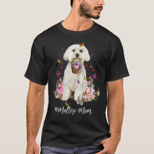 Camiseta Mamá de perro maltesa con flores de cachorro mamá 