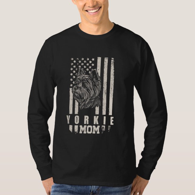 Camiseta Mamá de perro Yorkie regalos de bandera norteameri (Anverso)