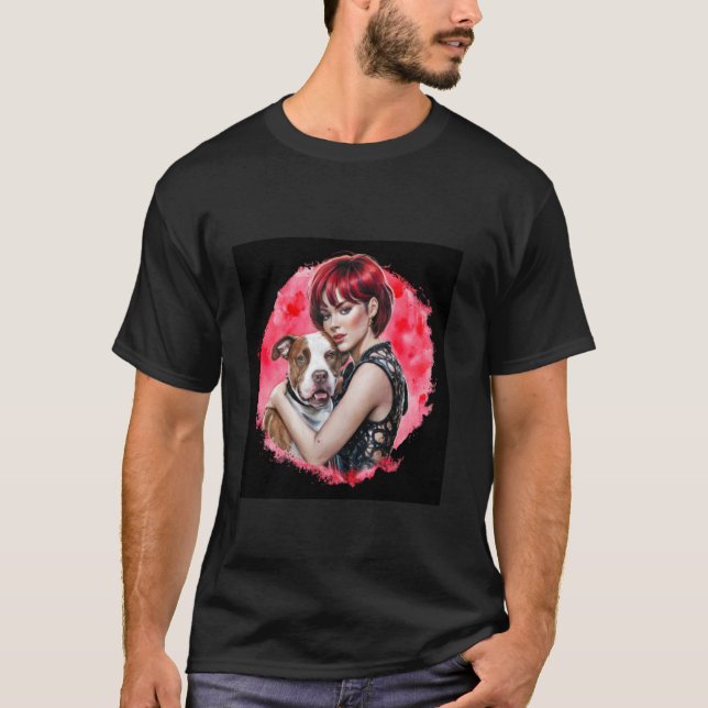 Camiseta Mamá de Pitbull con perro Pit Bull y gran agua  (Anverso)