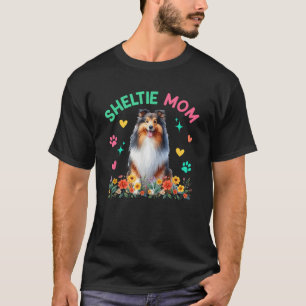 Camiseta Mamá de Sheltie Día de la Madre Floral Dueña de Pe