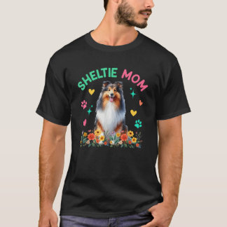 Camiseta Mamá de Sheltie Día de la Madre Floral Dueña de Pe