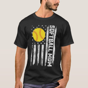 Camiseta Mamá de sóftbol bandera estadounidense vintage Día