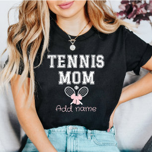 Camiseta Mamá de tenis personalizada con lazo rosa y raquet