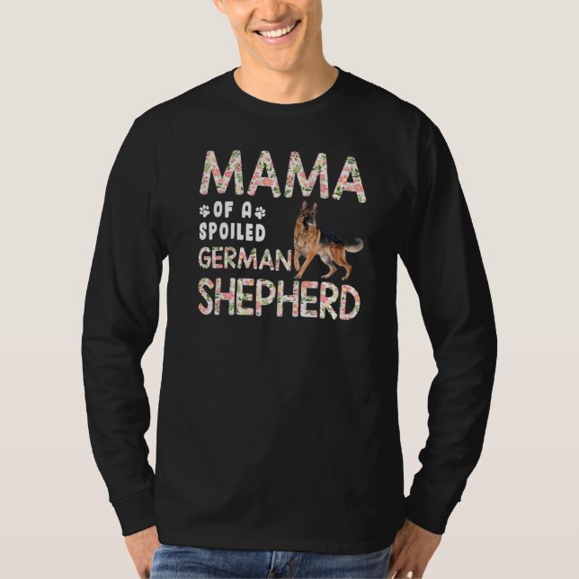 Camiseta Mamá De Un Pastor Alemán Fracturado De Madera Flor (Anverso)