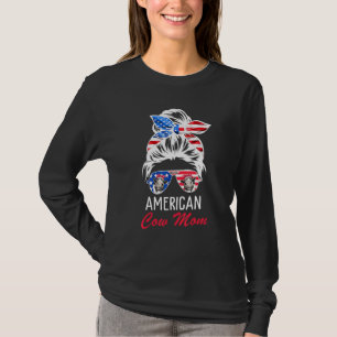 Camiseta Mamá De Vaca Americana Cabello Desordenado En Bun