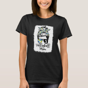 Camiseta Mamá de voleibol vinilo leopardo moño desordenado 