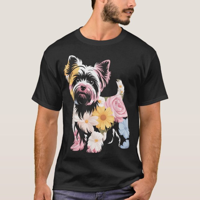 Camiseta Mamá de Yorkie lindo mujer floral (Anverso)