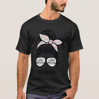 Camiseta Mamá de Yorkie Pelo en Moño Desordenado Gafas, Ter