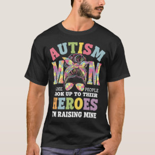 Camiseta Mamá del autismo criando héroe moño desordenado au