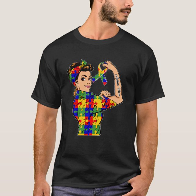 Camiseta Mamá del Autismo Inquebrantable Rosie The Riveter  (Anverso)