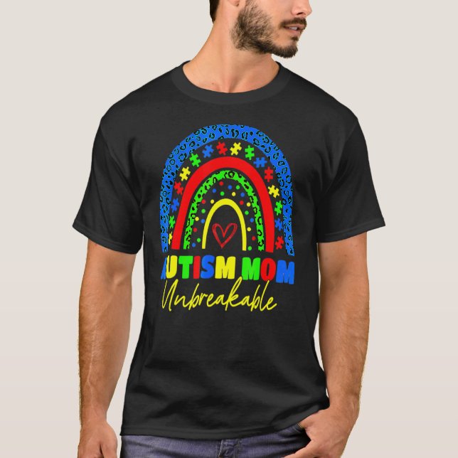 Camiseta Mamá del Autismo Leopardo Arcoíris Inquebrantable  (Anverso)