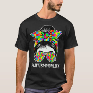 Camiseta Mamá del Autismo Una Vida Moño Desordenado Puzzle