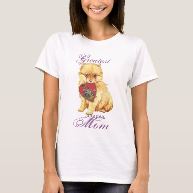 Camiseta Mamá del corazón de Pomeranian (Anverso)