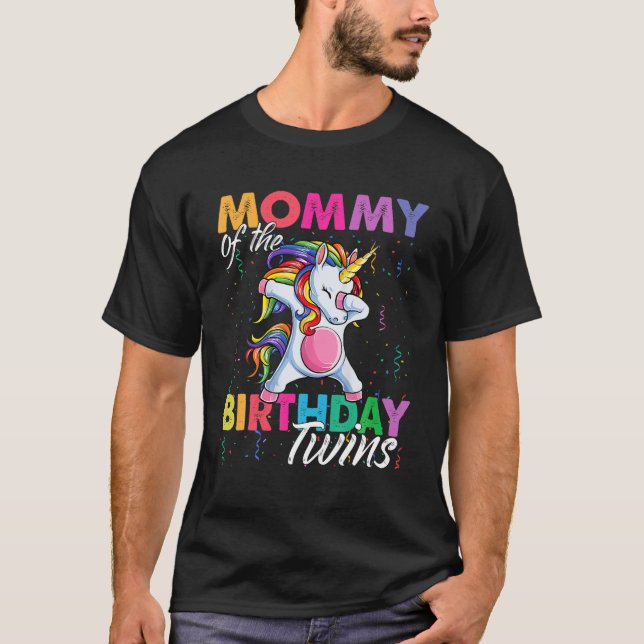 Camiseta Mamá Del Cumpleaños Gemelos Chica Dabbing Unicorn  (Anverso)