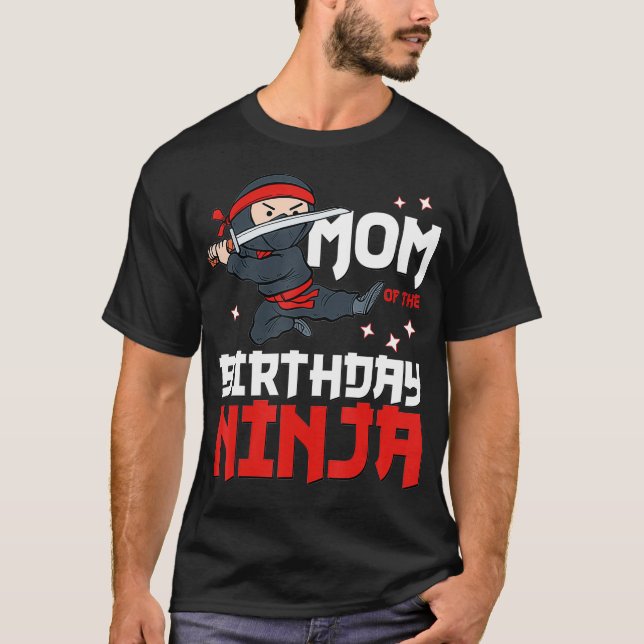 Camiseta Mamá del cumpleaños Ninja, Fiesta y mejor chico (Anverso)