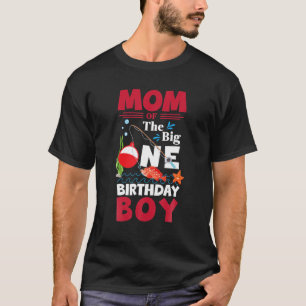 Camiseta Mamá Del Gran Niño De Un Cumpleaños Que Pesca Prim