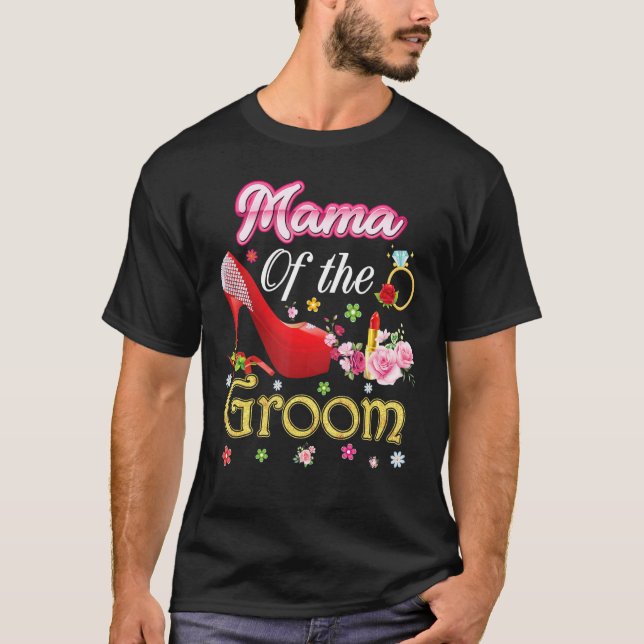Camiseta Mamá Del Groom Feliz Boda Flor Zapato Rosa M (Anverso)