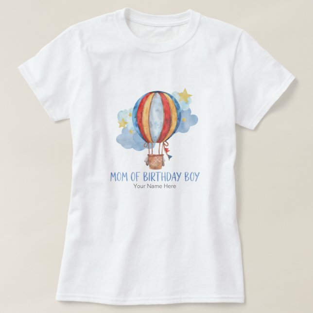 Camiseta Mamá del niño de cumpleaños Blue Red Hot Air Ballo (Diseño del anverso)