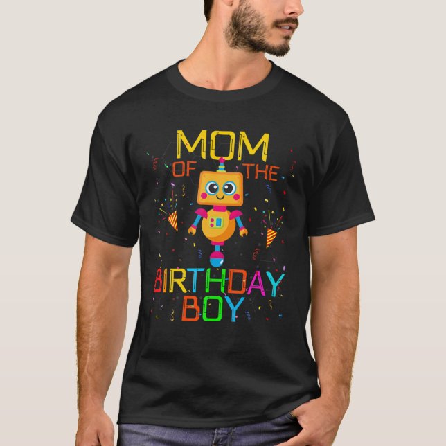Camiseta Mamá Del Niño De Cumpleaños Robotics Tema Familia  (Anverso)