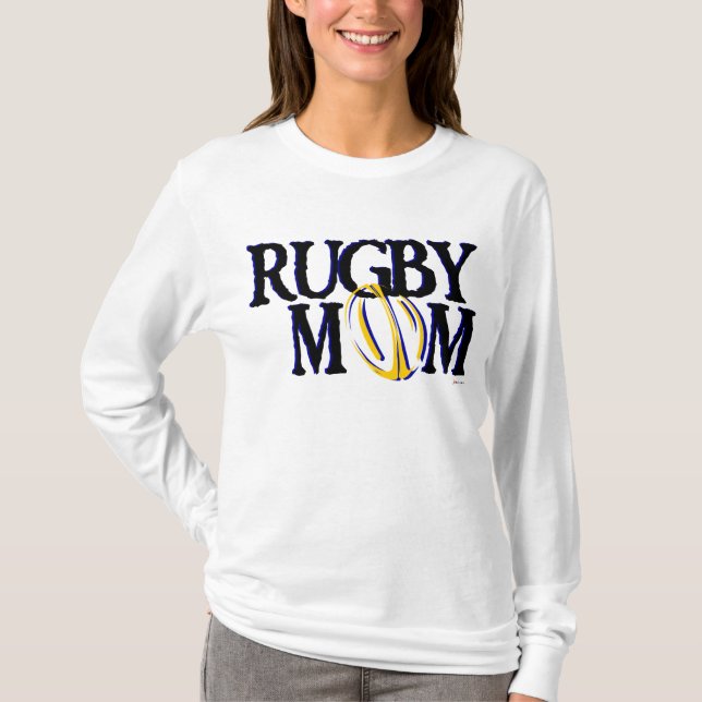Camiseta Mamá del rugbi (azul y oro) (Anverso)