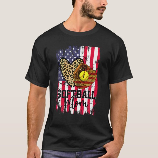 Camiseta Mamá del Softball Bandera Americana Patriótica 4 d (Anverso)