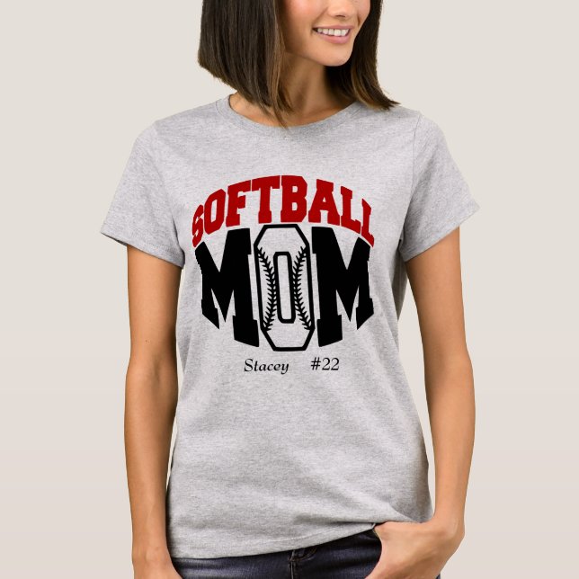 Camiseta Mamá del Softball rojo personalizada (Anverso)