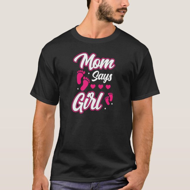 Camiseta Mamá dice chica Género revelar el anuncio del bebé (Anverso)