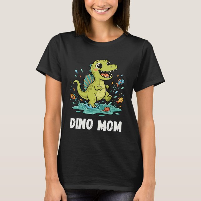 Camiseta MAMÁ DINO Cute Spinosaurus Dinosaur Salpicando Agu (Anverso)