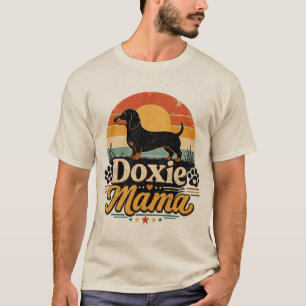 Camiseta Mamá Doxie Vintage Atardecer Retro Perro Dachshund
