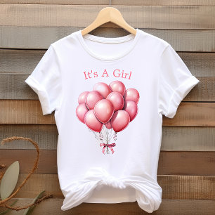 Camiseta Mamá Embarazada Globos Rosados Es Una Niña
