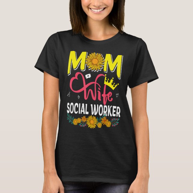 Camiseta Mamá Esposa Trabajadora Social Cute Floral Flor Mo (Anverso)