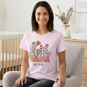 Camiseta Mamá Est 2026 Embarazo Floral Personalizado