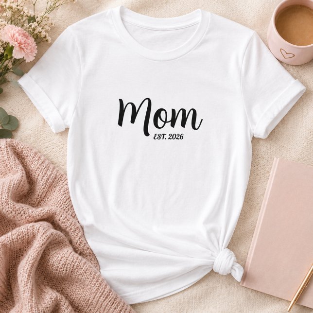 Camiseta Mamá establecida en letra negra (Mom Established Year Simple Script Mother's day T-Shirt mothers day gifts ideas new parents mommy be)