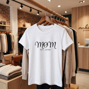 Camiseta Mamá Establecida Regalo de Nueva Mamá Letra Negra