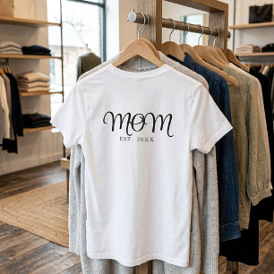 Camiseta Mamá Establecida Regalo de Nueva Mamá Letra Negra