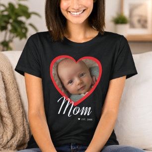 Camiseta Mamá Estableció Corazón Rojo Foto Negra