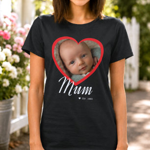 Camiseta Mamá Estableció Corazón Rojo Foto Negro