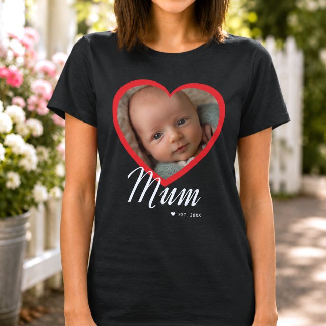 Camiseta Mamá Estableció Corazón Rojo Foto Negro (Subido por el creador)
