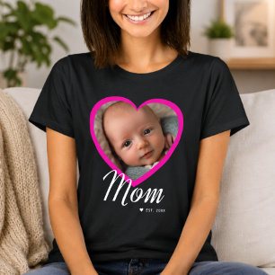 Camiseta Mamá Estableció Corazón Rosa Foto Negro