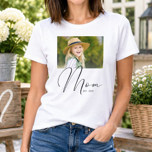 Camiseta Mamá Estableció Escritura Blanca Foto Nueva Mamá