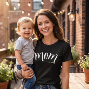 Camiseta Mamá Estableció Escritura Minimalista Año Nuevo Ma