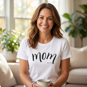 Camiseta Mamá Estableció Escritura Negra Personalizada Año 