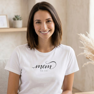 Camiseta Mamá Estableció Escritura Personalizada Negra Año 