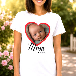 Camiseta Mamá Estableció Guión Corazón Rojo Foto Blanca