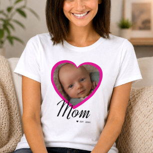 Camiseta Mamá Estableció Guión Corazón Rosa Foto Blanca