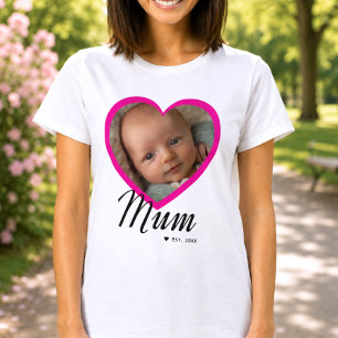 Camiseta Mamá Estableció Guión Corazón Rosa Foto Blanca