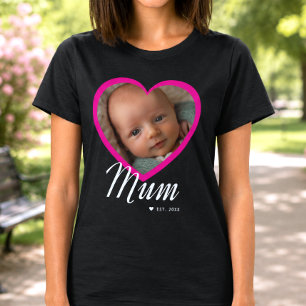 Camiseta Mamá Estableció Guión Corazón Rosa Foto Negra