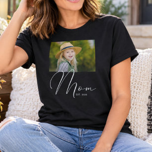 Camiseta Mamá Estableció Guión Negro Foto Nueva Mamá