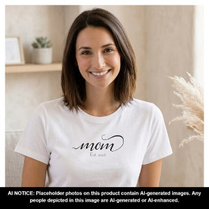 Camiseta Mamá Estableció Guión Personalizado Negro Año Madr